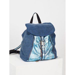 Free People Blue Denim Backpack with Metallic Aqua Front